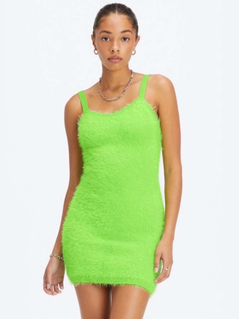 NWT Fabletics 90’s Neon Green Fuzzy Mini Dress